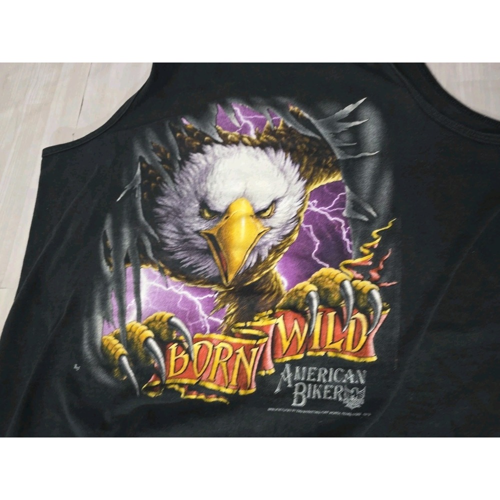 Vintage 1992 American Biker Born Wild Tank Top Men's Large Eagle Lightning Black